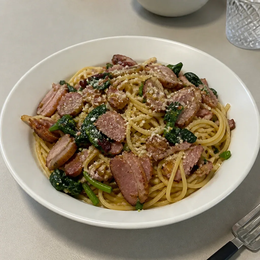 スモークダックのオイルスパゲッティ