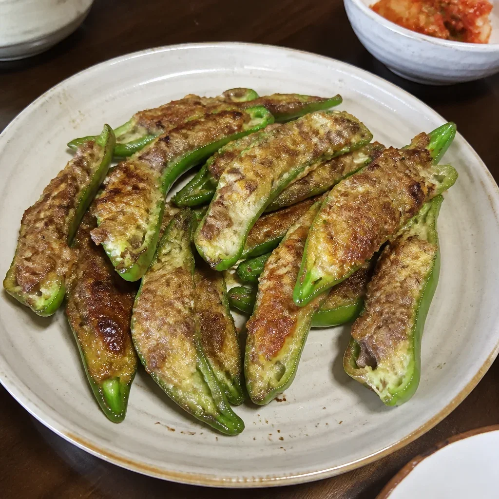 簡単で素早く三種類:牛肉と海老の団子揚げ・エゴマの葉のチヂミ・唐辛子のチヂミ