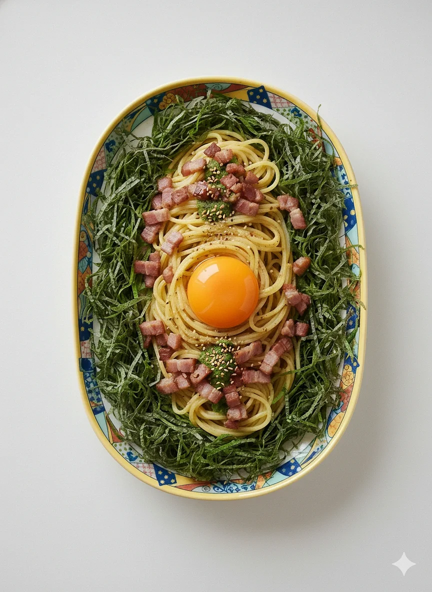 パルミジャーノ・レッジャーノチーズとエゴマの葉のペースト冷製パスタ