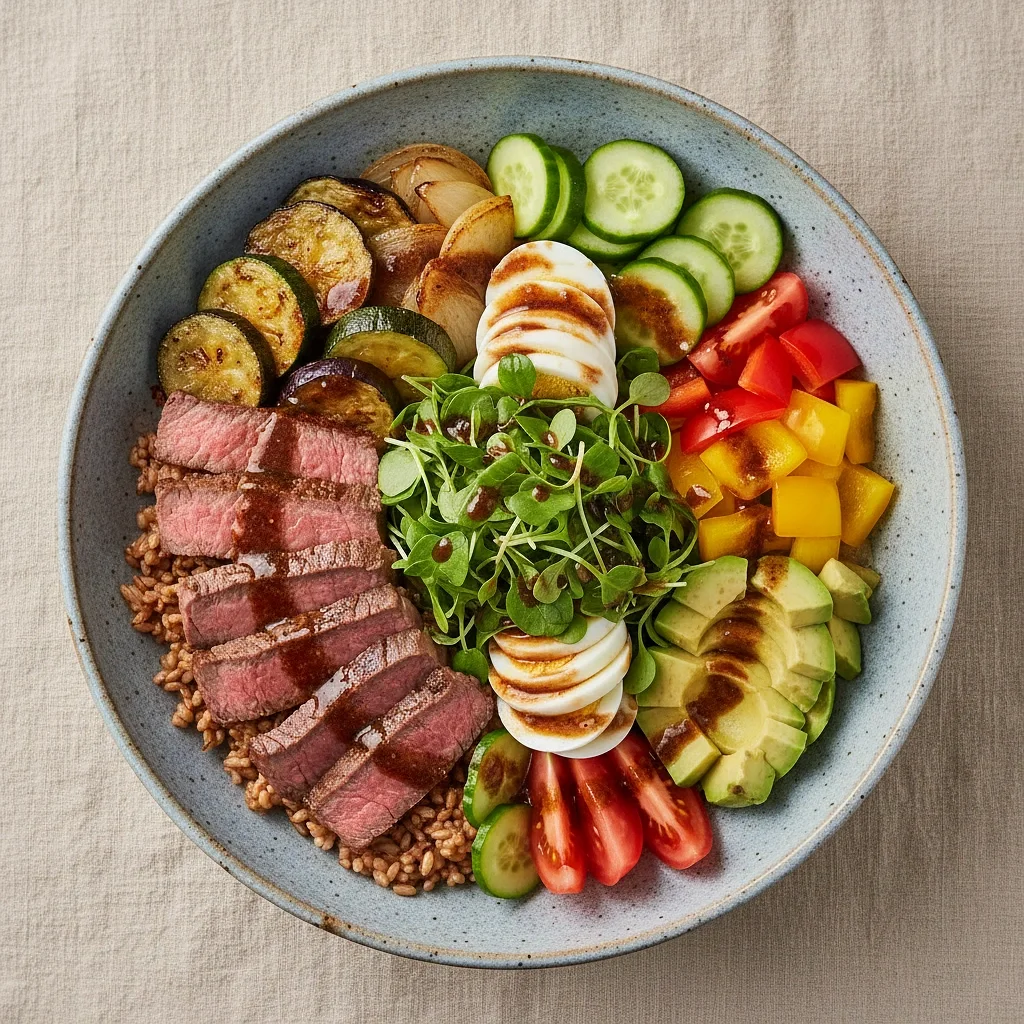 ミツバのサラダを添えた牛肉サーロインサラダ