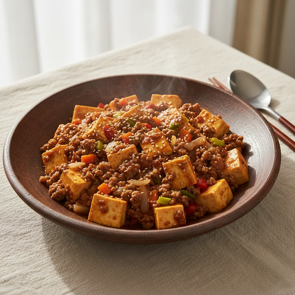 食欲をそそる牛肉マーボー豆腐