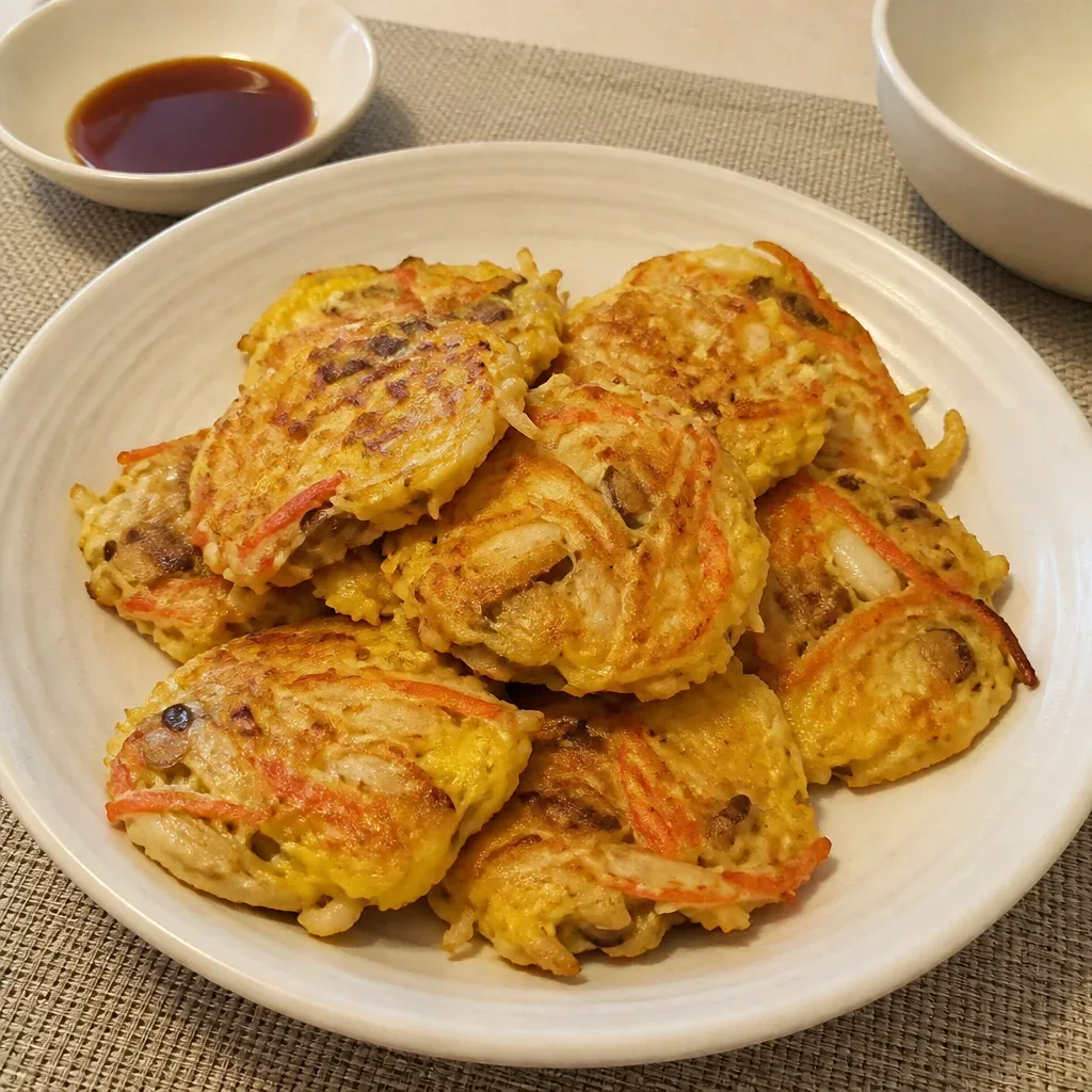 冷蔵庫の余り物で作る二つの味 カニカマスパムエゴマの葉のチヂミ