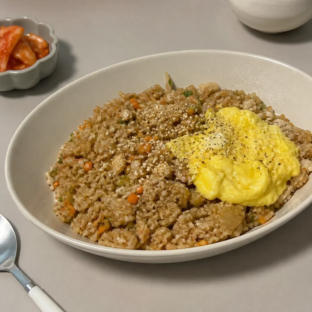 香り豊かで食べ応えのあるエゴマの葉とツナのチャーハン
